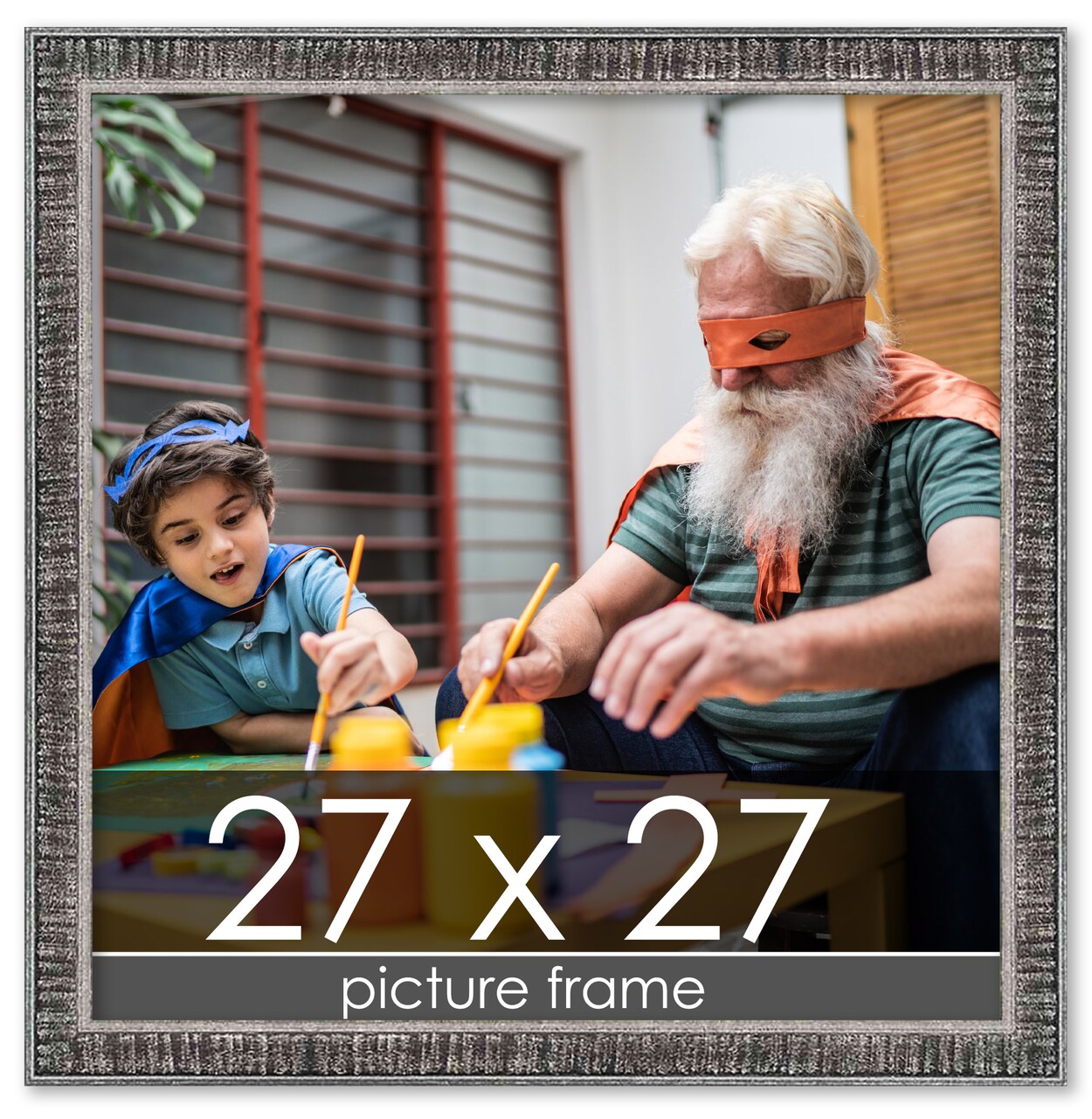 Square Textured Black Picture Frame - UV Acrylic, Foam Board Backing, Hanging Hardware